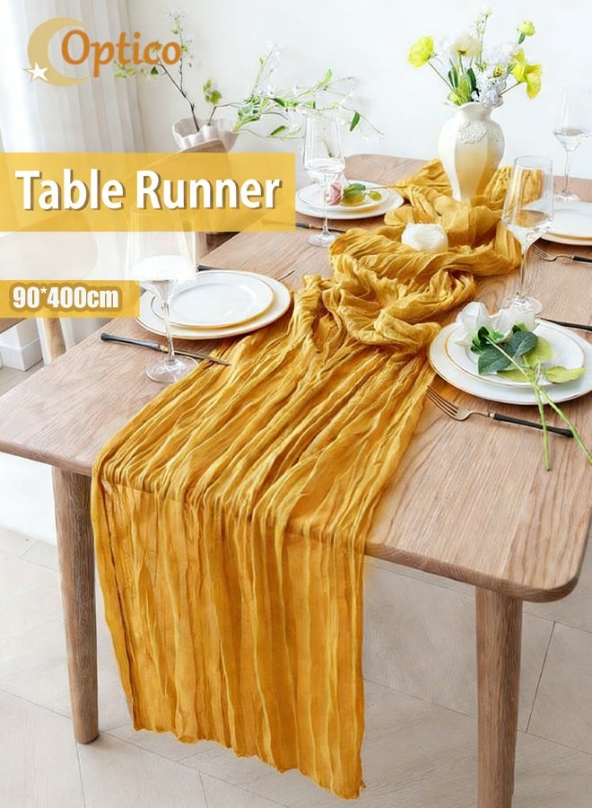 Optico Table Runner, 90 x 400cm Cheesecloth Table Runner 13ft Long Runner Romantic Table Decor Rustic Sheer Runner for Baby Bridal Shower Wedding Holiday Party Table Decoration (Yellow) - Image 1